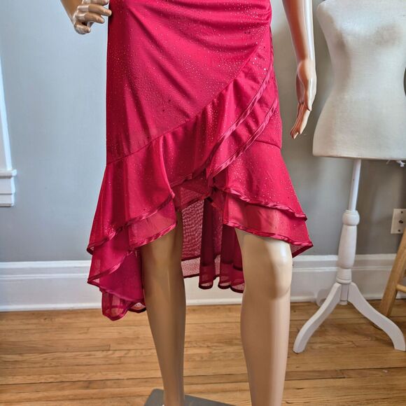 Vintage Y2K BCX Midi Dress Prom Tango Siren Glitter Ruffle Salsa Whimsygoth L - Picture 6 of 14